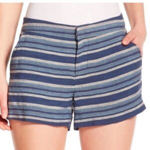 Joie Blue Striped Flat Front Shorts Size 4 100% Linen Lightweight Casual Dressy